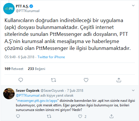 PTT Messenger Hakkında PTT A.Ş Tarafından yapılan açıklama
